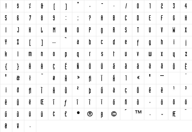 Industria-Solid Regular  glyph index