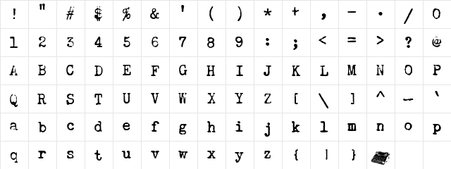 LD Remington Portable Regular  glyph index