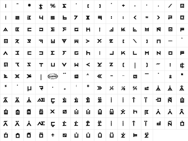 Iron Cobra Pro Regular  glyph index