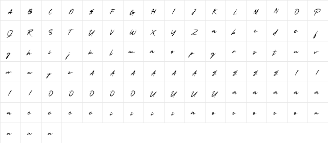 SmartSignature Regular  glyph index