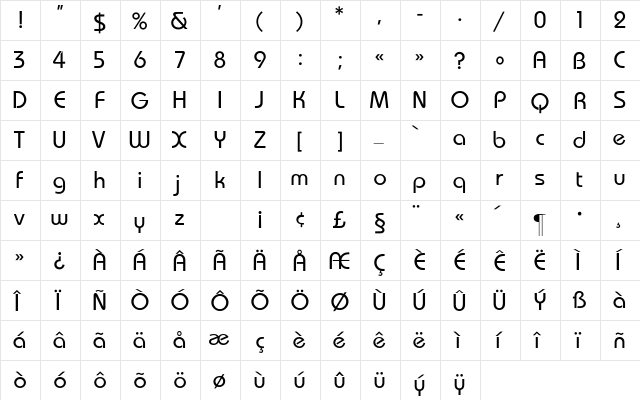 Bauhaus-Medium Regular  glyph index