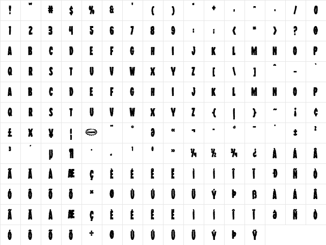 Wolf Brothers Bold Bold  glyph index