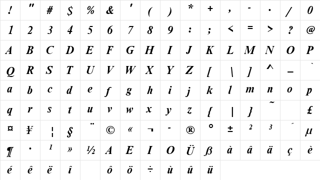 GreekTimesSSK BoldItalic  glyph index