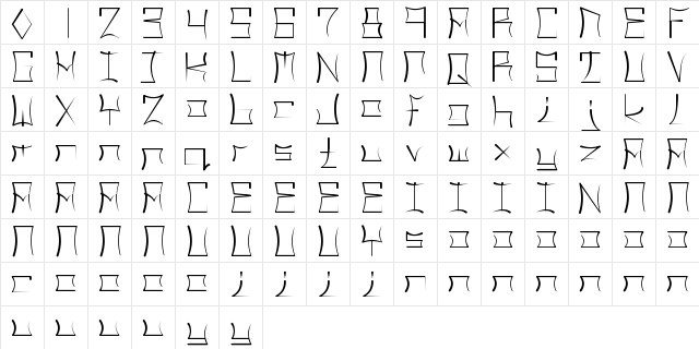 Glyphic Regular  glyph index