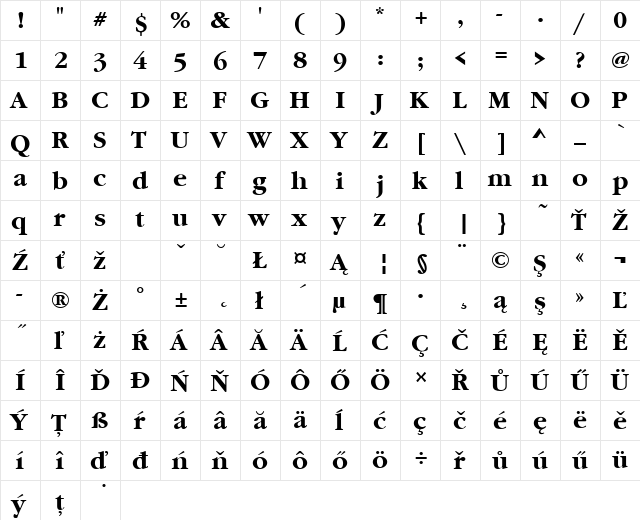 GaramondItcTEE Bold  glyph index