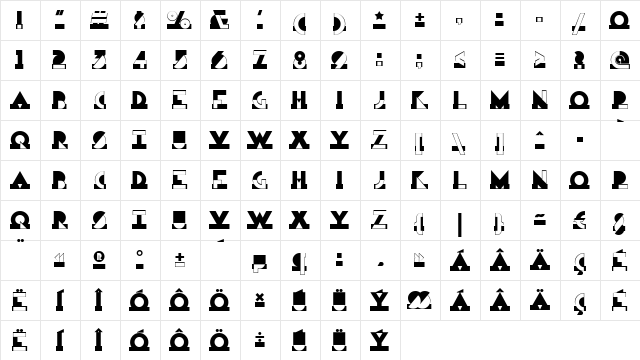 Modern Art NF Regular  glyph index