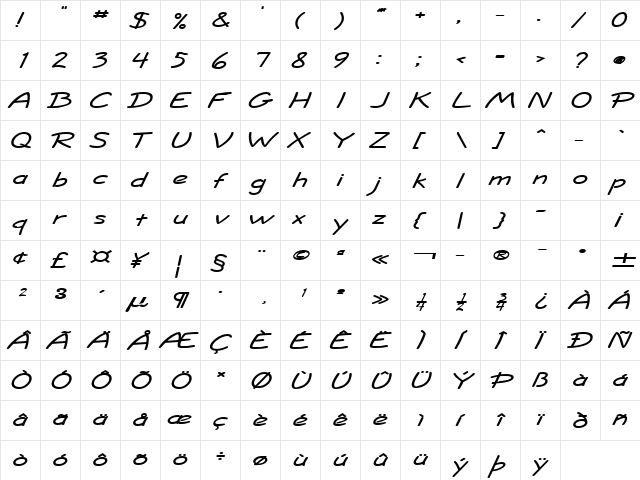 Jolt Extended BoldItalic  glyph index