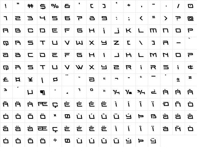 Blade Singer Semi-Leftalic Regular  glyph index
