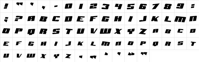 SF Aftershock Debris Solid Italic  glyph index