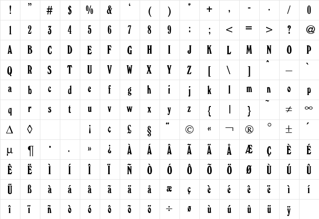WindsorCond DB Bold  glyph index