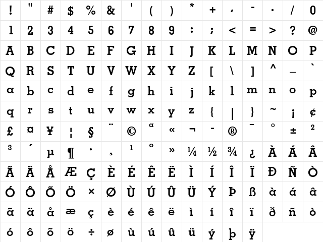 Memphis Bold  glyph index