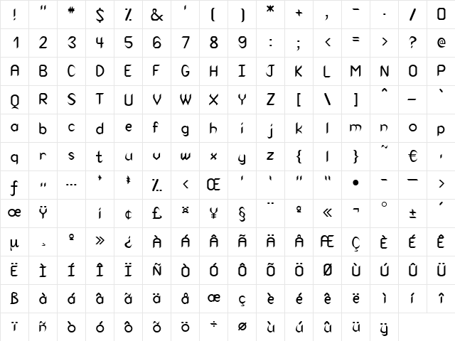 Meteorit Regular  glyph index