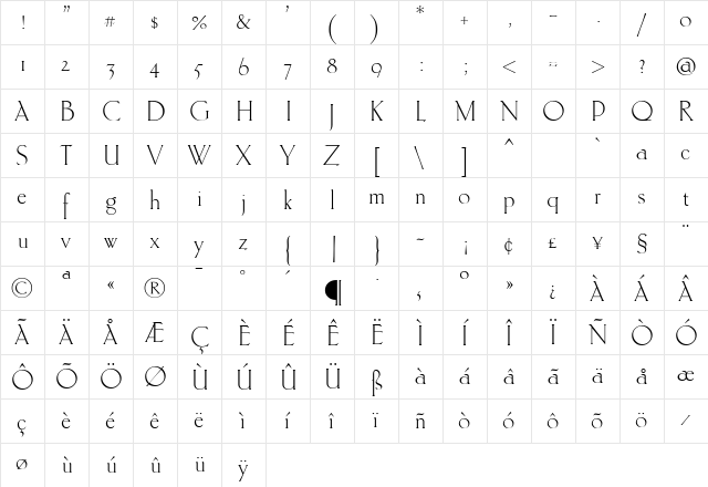 Ehmcke Regular  glyph index