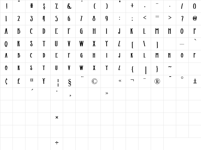 Northway Regular  glyph index