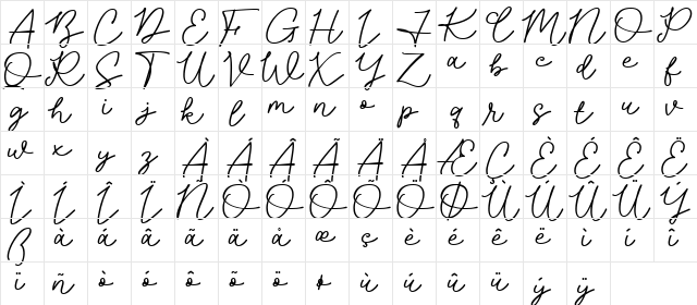 Flowing Waltz Demo Regular  glyph index