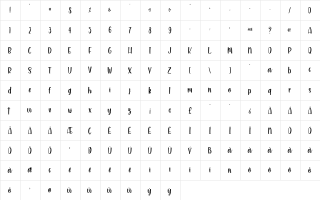 Kind and Rich - Personal Use Regular  glyph index