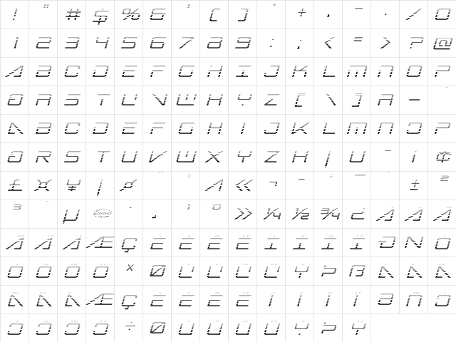 Banshee Pilot Gradient Italic Italic  glyph index