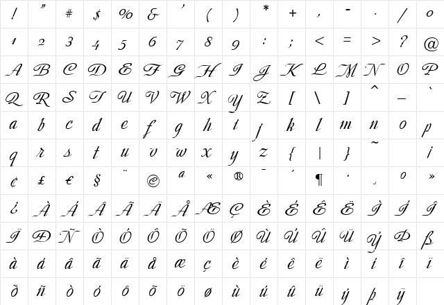 StellaAnnJF Regular  glyph index