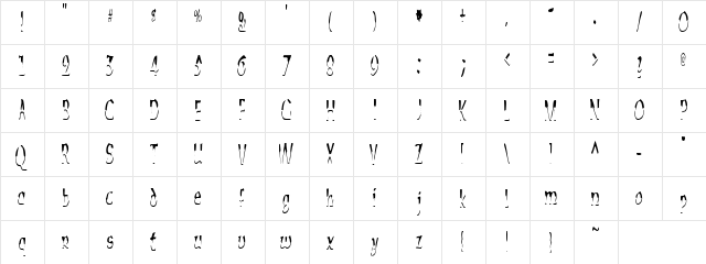 Alien Script Regular  glyph index