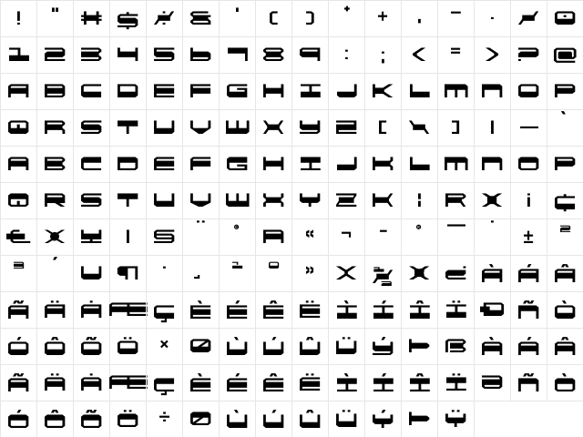 QuickGear Regular  glyph index