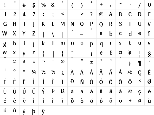 Enceladus DemiBold  glyph index