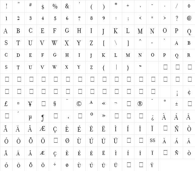 FilosofiaGrandCaps Grand Caps  glyph index