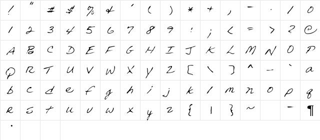 Dave Regular  glyph index