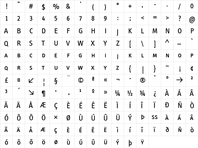 InfoText Book  glyph index