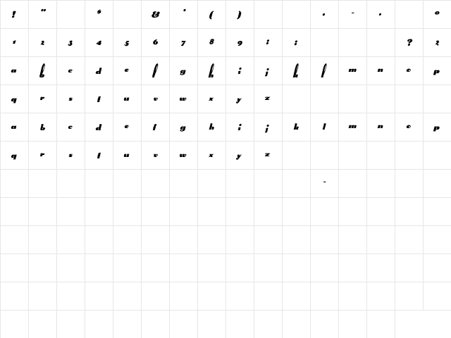 Rabbit italic Italic  glyph index