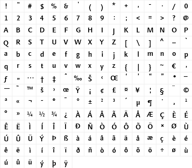 LTFinnegan Medium Regular  glyph index