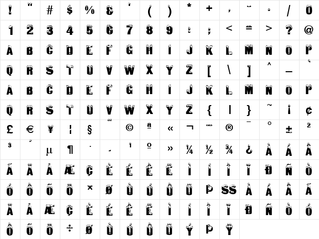 Snowtop Caps Regular  glyph index