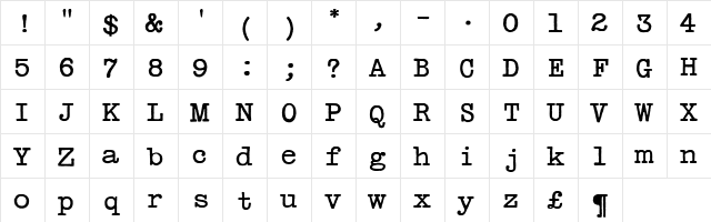 Typewriter Regular  glyph index