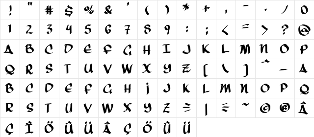 Arrow Head Regular  glyph index