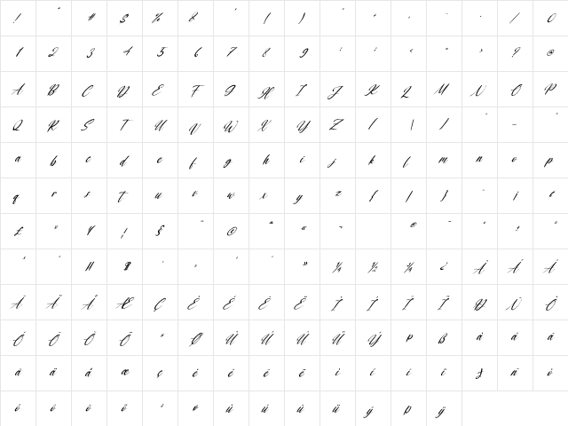 Black Pearl Italic Regular  glyph index