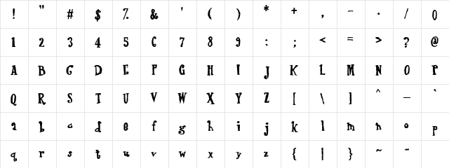 LDJ Crowhand Regular  glyph index