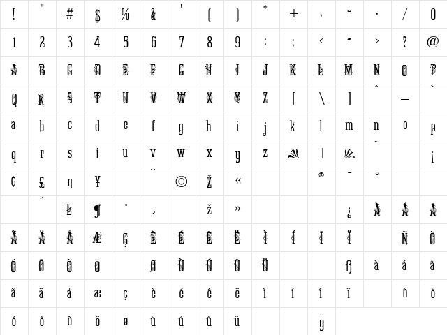 Fancy Celtic Regular  glyph index
