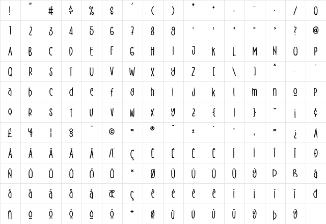 Delight Love Regular  glyph index