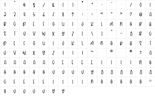 Sweet Creamy Regular  glyph index