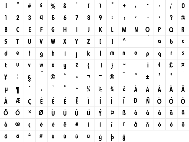 Lauren-Condensed Normal  glyph index