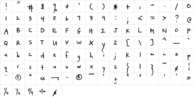 Deanna's Hand 2 Regular  glyph index