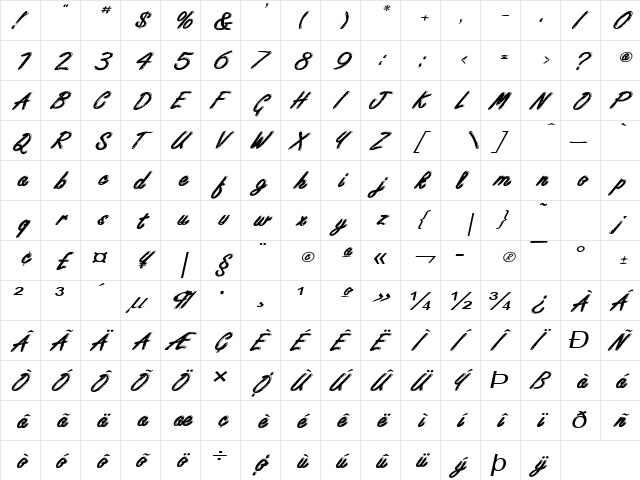 Encino Extended Italic  glyph index