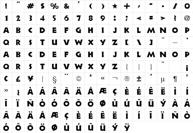 Heartwood Display SSi Regular  glyph index