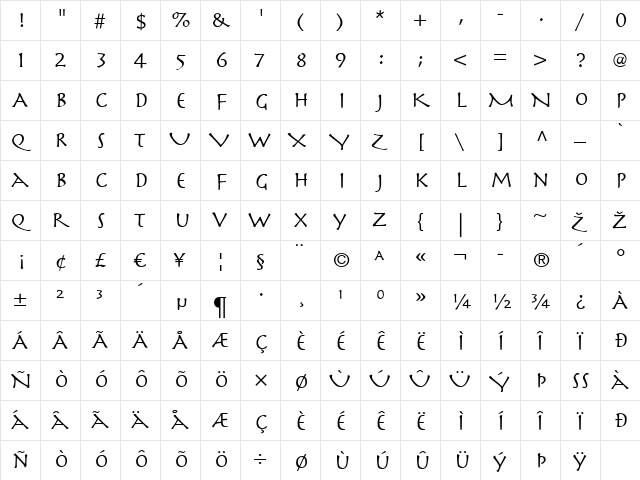 Herculanum LT Regular  glyph index
