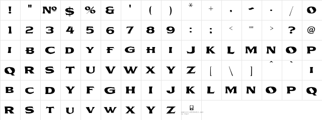 LHF Gilmore REGULAR Regular  glyph index