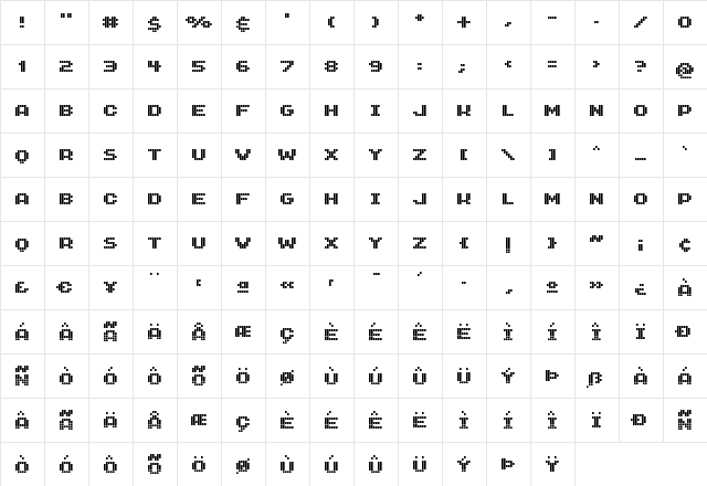 GenetrixSquare Regular  glyph index