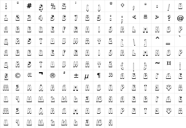 a_SimplerPrspSh Regular  glyph index