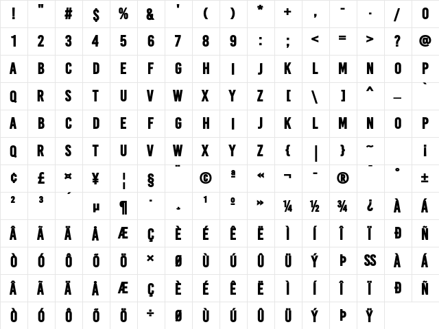 BaseOne Regular  glyph index