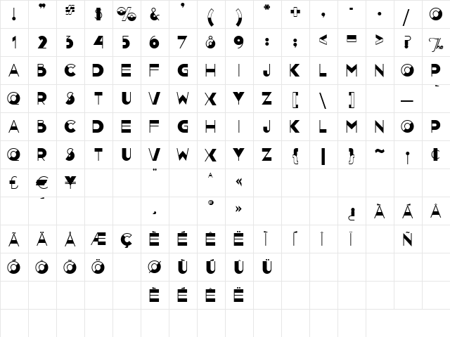 Nightcap Capital Regular  glyph index