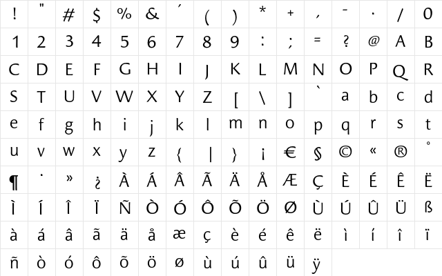 CarrefourSans Medium  glyph index