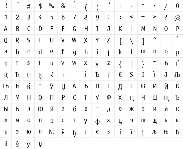 OfficinaSansISOCTT Regular  glyph index